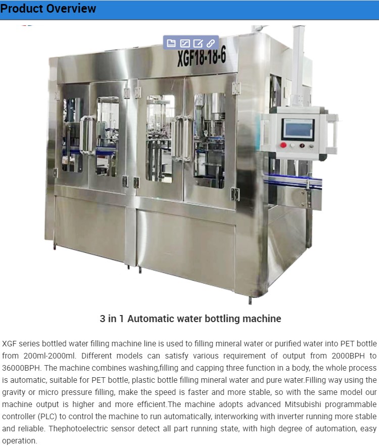 6000-8000BPH Automatic Water Washing Filling Capping 3-in-1 Machine